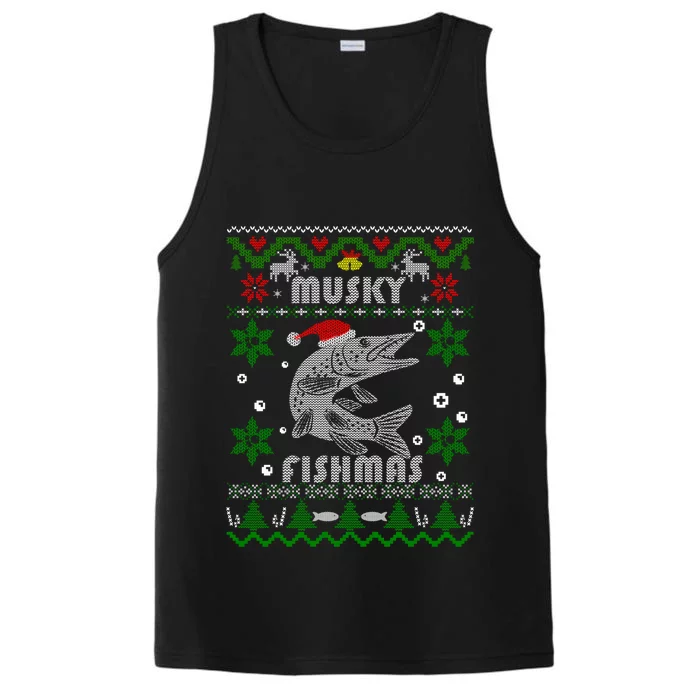 Muskie Angler Fishmas Musky Fishing Funny Gift Ugly Christmas Gift Performance Tank