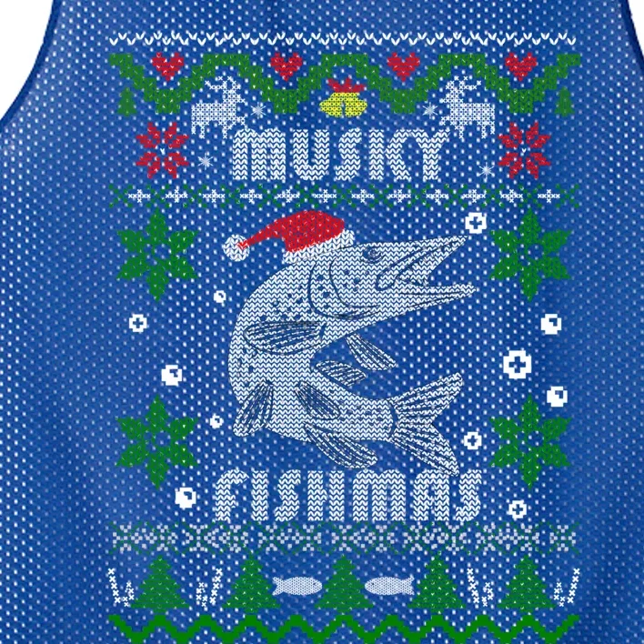 Muskie Angler Fishmas Musky Fishing Funny Gift Ugly Christmas Gift Mesh Reversible Basketball Jersey Tank