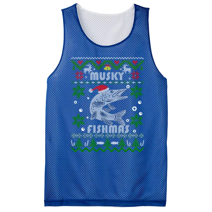 Muskie Angler Fishmas Musky Fishing Funny Gift Ugly Christmas Gift Mesh Reversible Basketball Jersey Tank