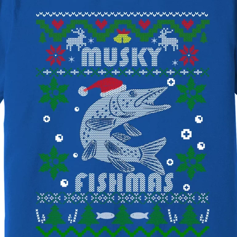 Muskie Angler Fishmas Musky Fishing Funny Gift Ugly Christmas Gift Premium T-Shirt