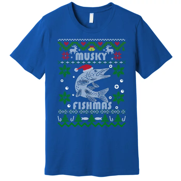 Muskie Angler Fishmas Musky Fishing Funny Gift Ugly Christmas Gift Premium T-Shirt