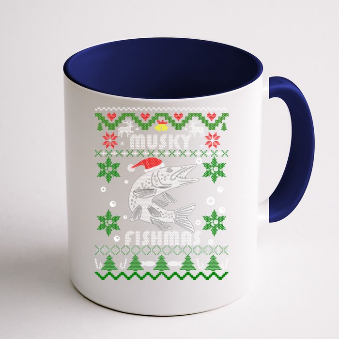 Muskie Angler Fishmas Musky Fishing Funny Gift Ugly Christmas Gift Front & Back Coffee Mug