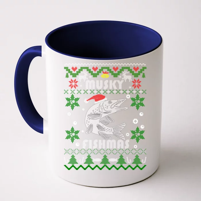 Muskie Angler Fishmas Musky Fishing Funny Gift Ugly Christmas Gift Front & Back Coffee Mug