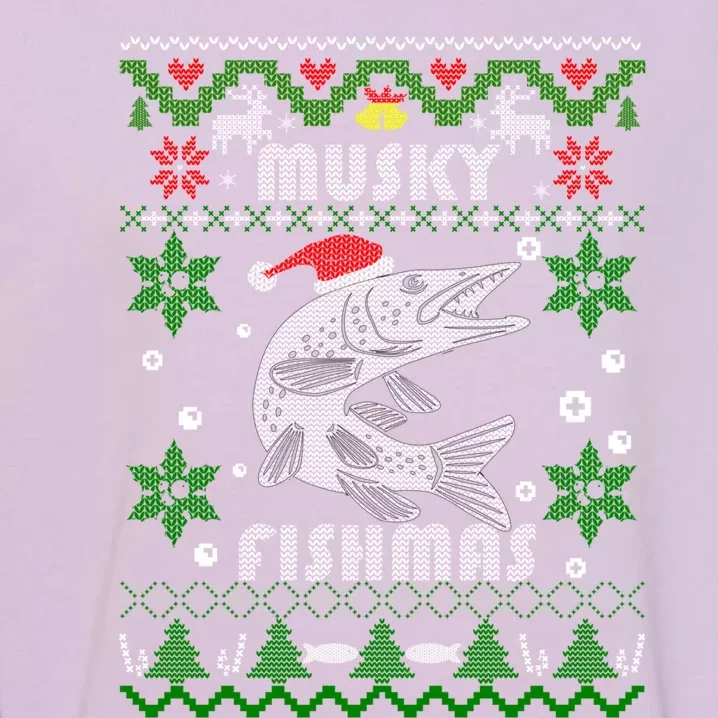 Muskie Angler Fishmas Musky Fishing Funny Gift Ugly Christmas Gift Garment-Dyed Sweatshirt