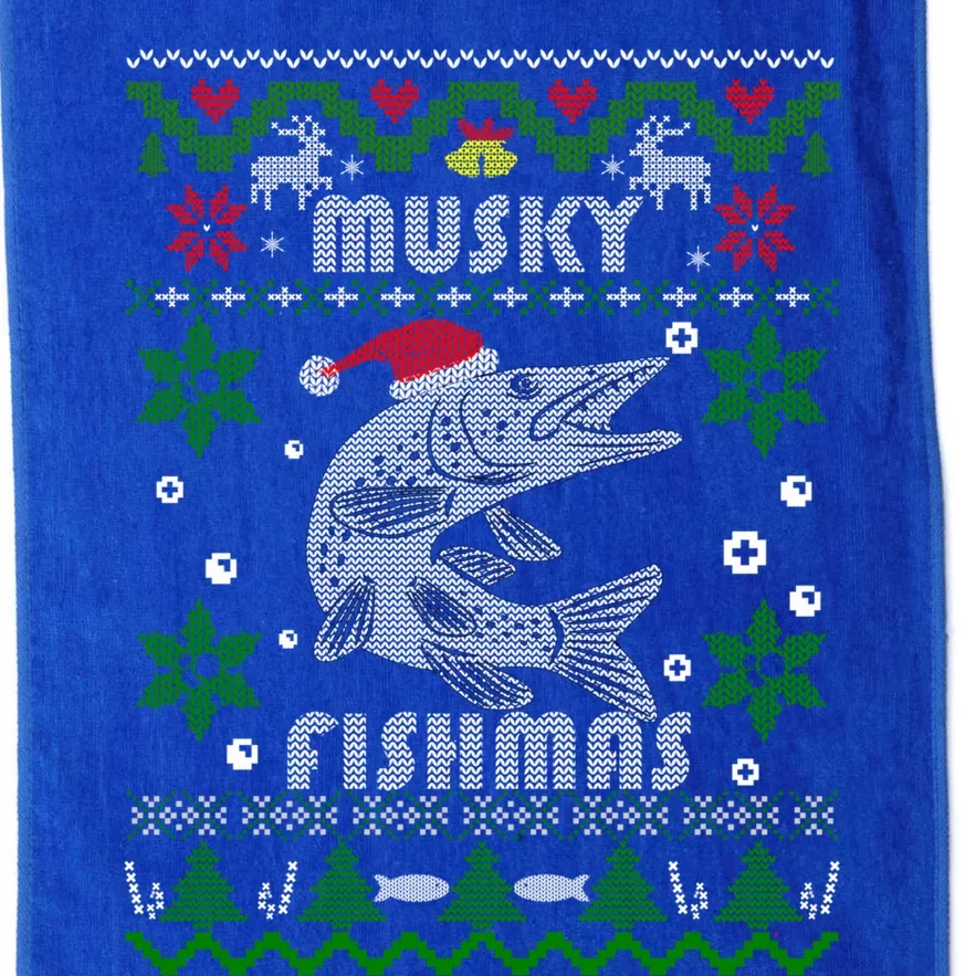 Muskie Angler Fishmas Musky Fishing Funny Gift Ugly Christmas Gift Platinum Collection Golf Towel