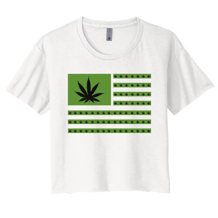 Marijuana American Flag Women's Crop Top Tee