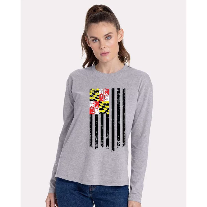 Maryland American Flag Womens Cotton Relaxed Long Sleeve T-Shirt