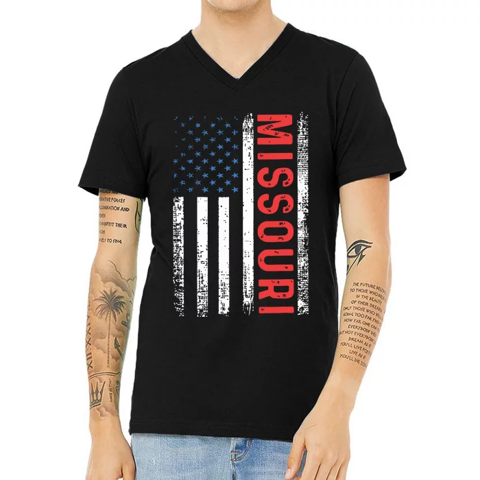 Missouri American Flag Pride Patriotic V-Neck T-Shirt