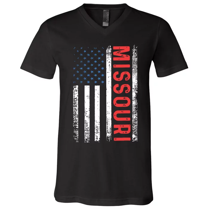 Missouri American Flag Pride Patriotic V-Neck T-Shirt