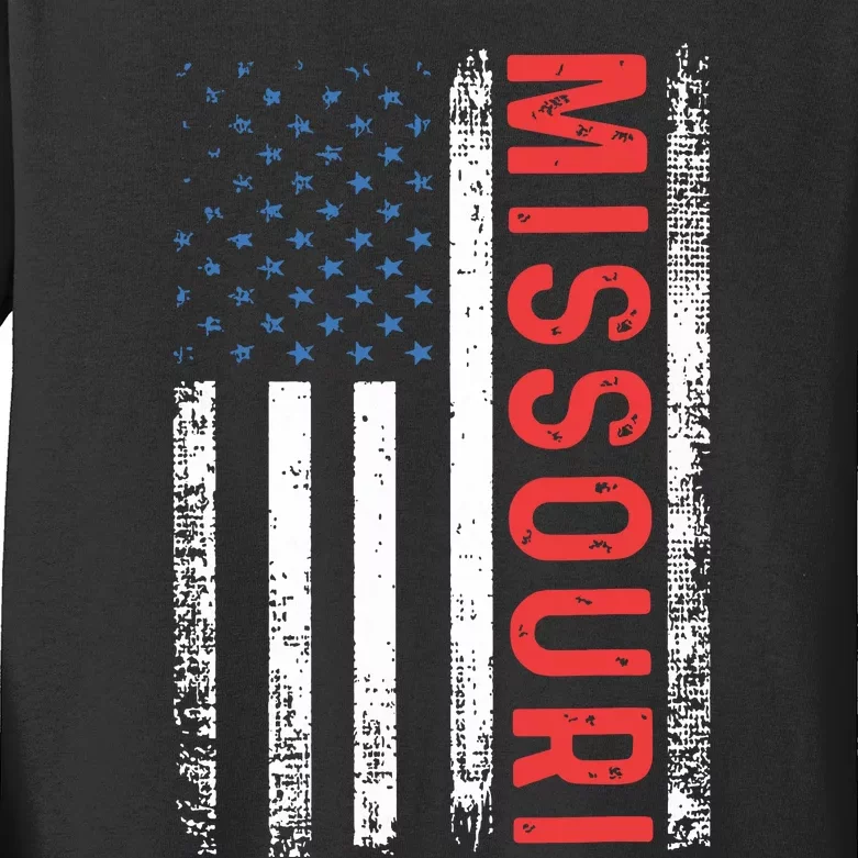 Missouri American Flag Pride Patriotic Kids Long Sleeve Shirt