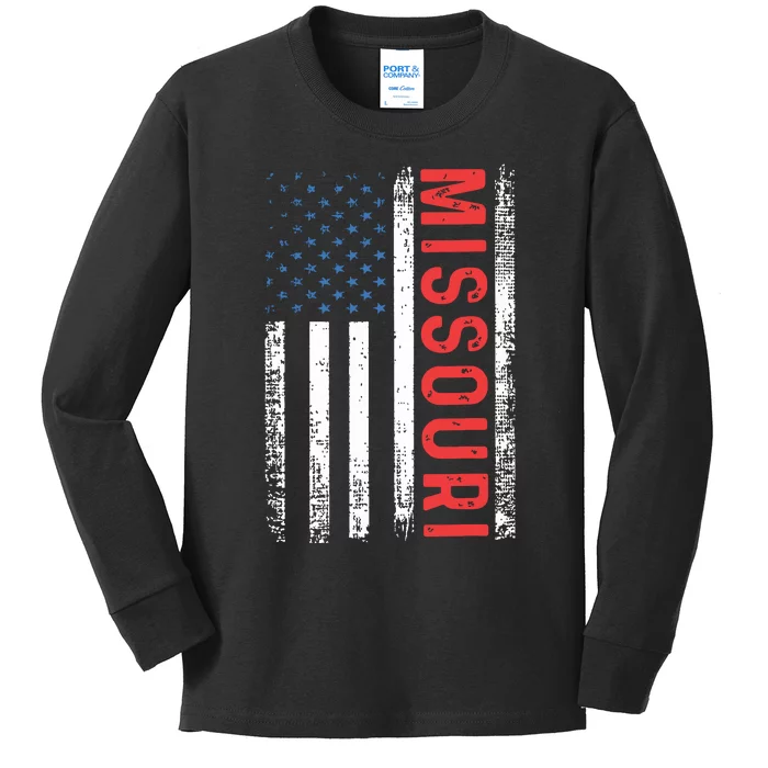 Missouri American Flag Pride Patriotic Kids Long Sleeve Shirt