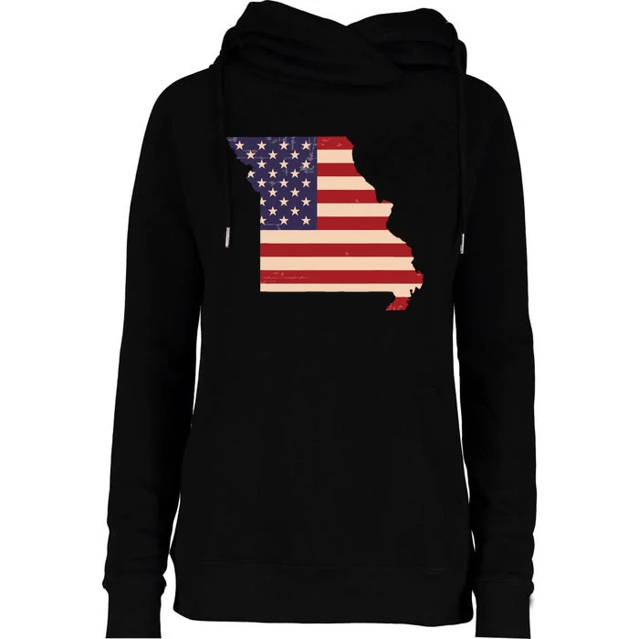 Missouri American Flag Vintage Womens Funnel Neck Pullover Hood