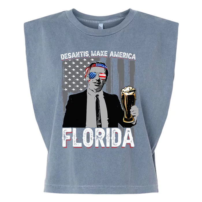 make america florida desantis 2024 election 4th of july beer Garment-Dyed Women's Muscle Tee