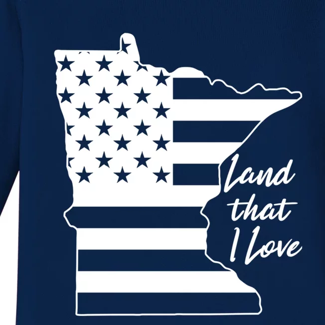 Minnesota American Flag Land That I Love Gift Baby Long Sleeve Bodysuit