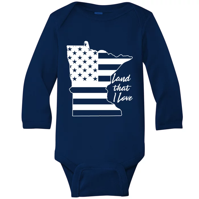 Minnesota American Flag Land That I Love Gift Baby Long Sleeve Bodysuit