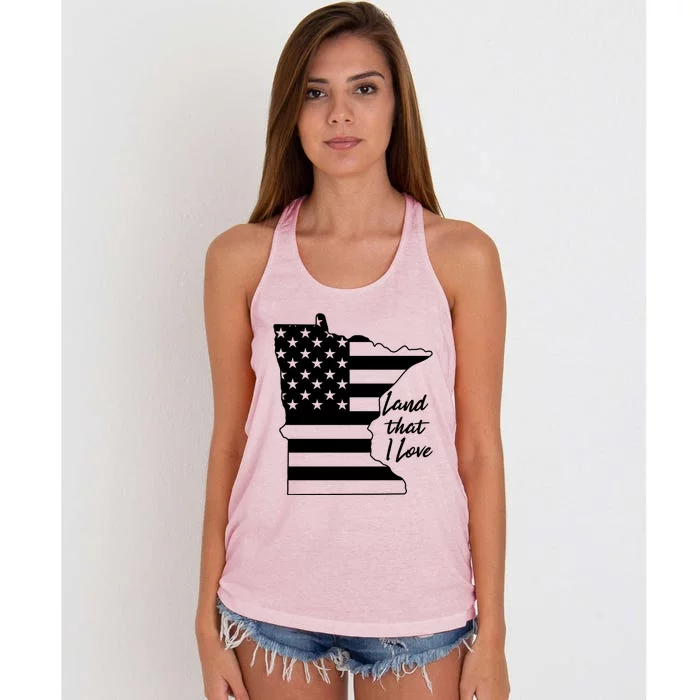 Minnesota American Flag Land That I Love Gift Women's Knotted Racerback Tank