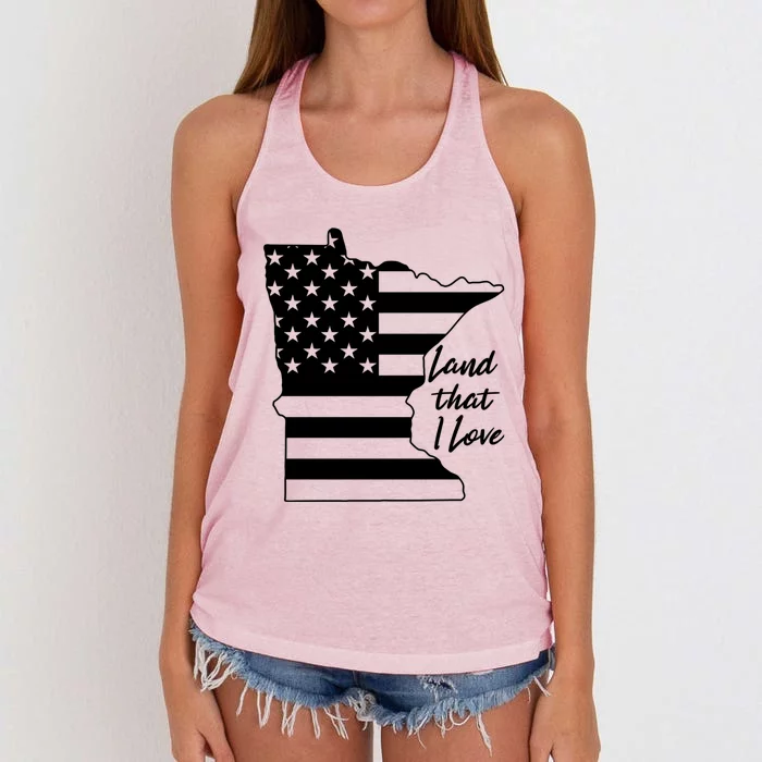 Minnesota American Flag Land That I Love Gift Women's Knotted Racerback Tank