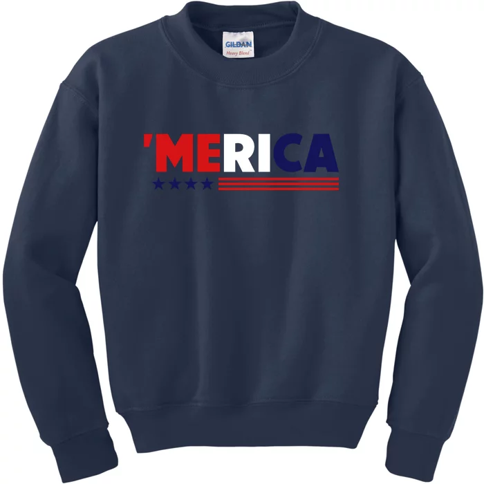 Merica American Flag Celebrate 4th Of July Patriotic Kids Sweatshirt