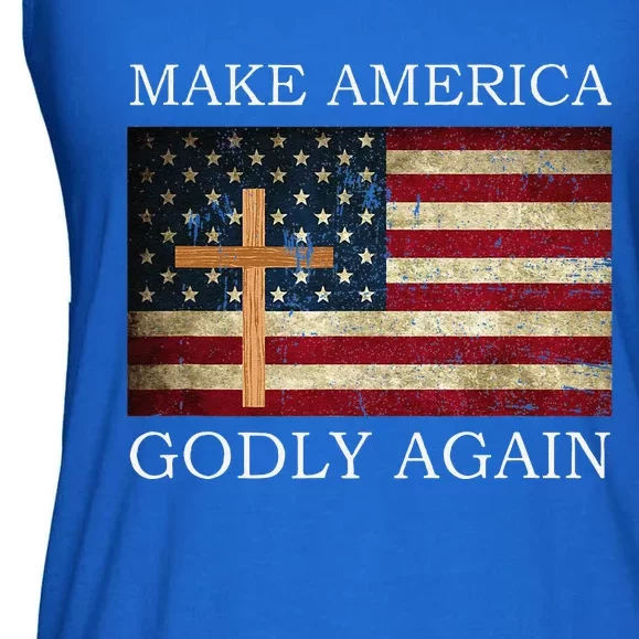 Make America Godly Again American Flag Cross Jesus Ladies Essential Flowy Tank