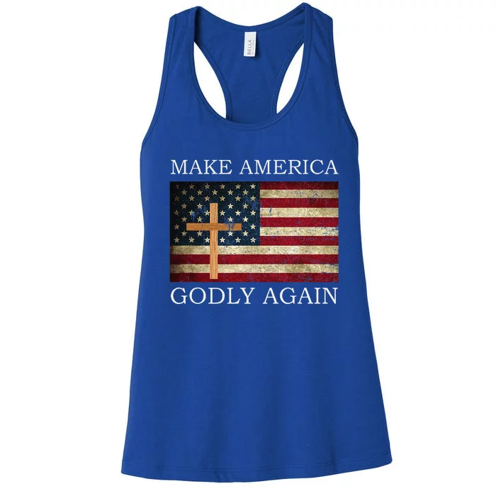 Make America Godly Again American Flag Cross Jesus Women's Racerback Tank