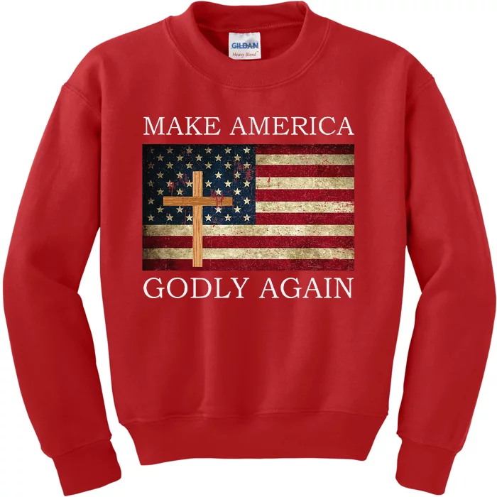 Make America Godly Again American Flag Cross Jesus Kids Sweatshirt