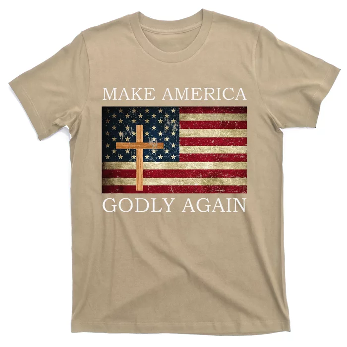 Make America Godly Again American Flag Cross Jesus T-Shirt