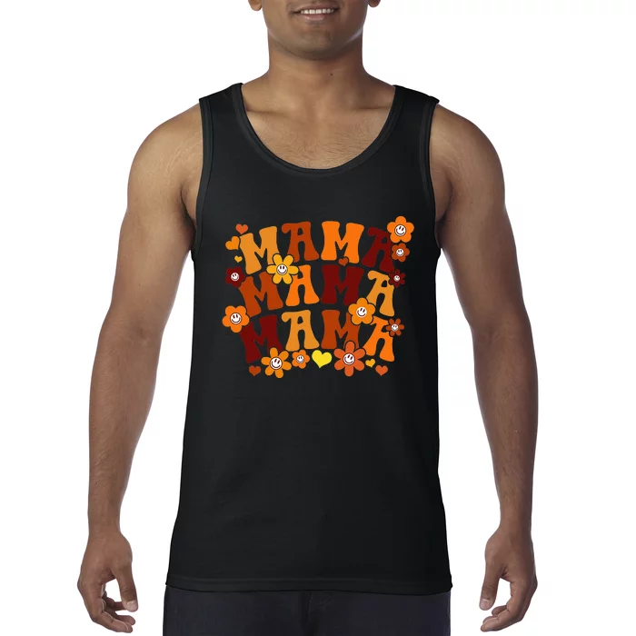 Mama Autumn Groovy Hippie Flowers Mother's Day Tank Top