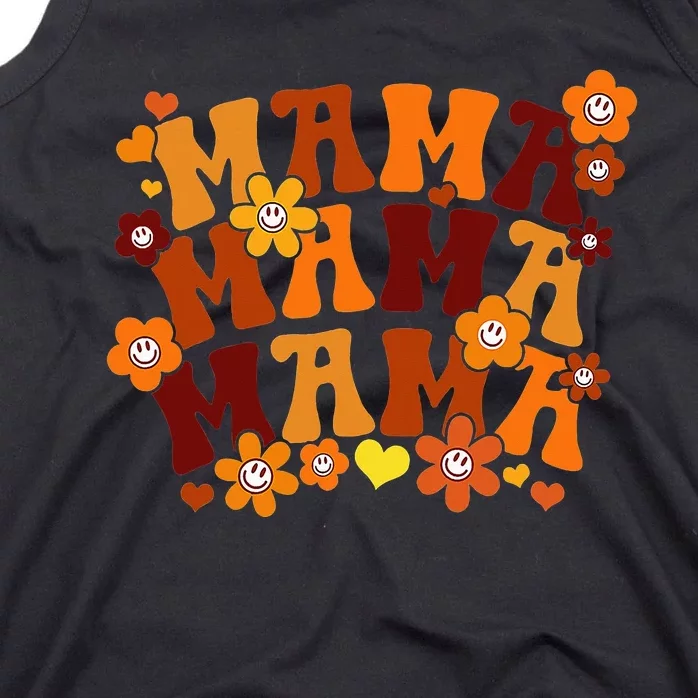 Mama Autumn Groovy Hippie Flowers Mother's Day Tank Top