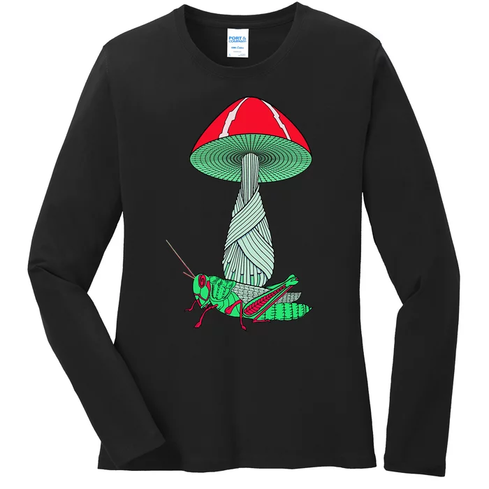 Mushroom And Grasshopper Ladies Long Sleeve Shirt