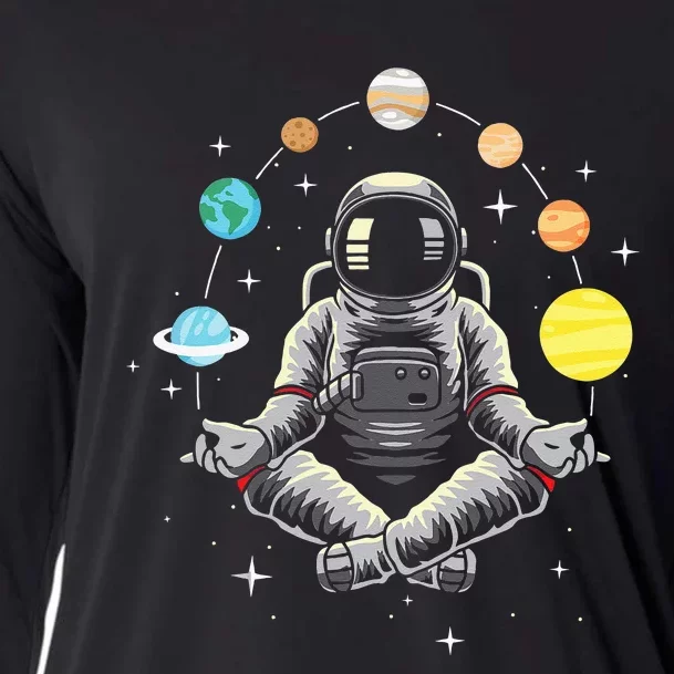 Meditating Astronaut Galaxy Spaceman Astronomer Cosmos Cooling Performance Long Sleeve Crew