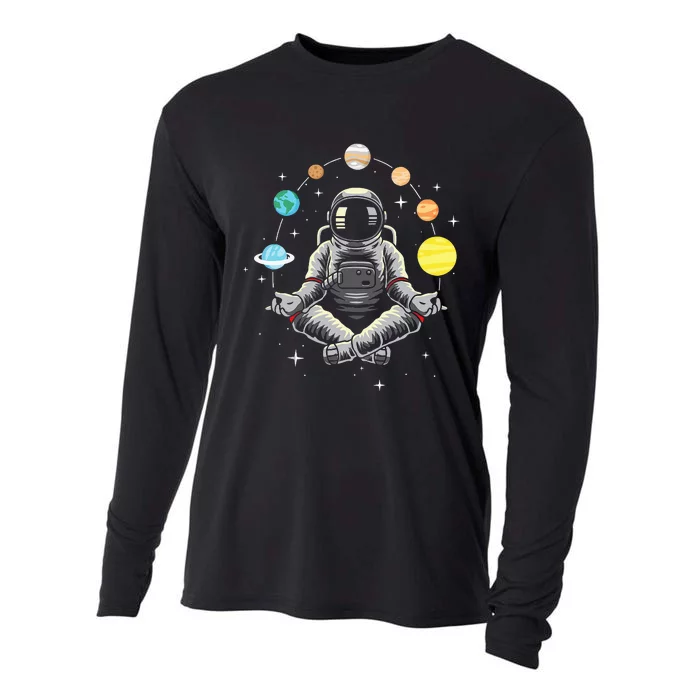 Meditating Astronaut Galaxy Spaceman Astronomer Cosmos Cooling Performance Long Sleeve Crew