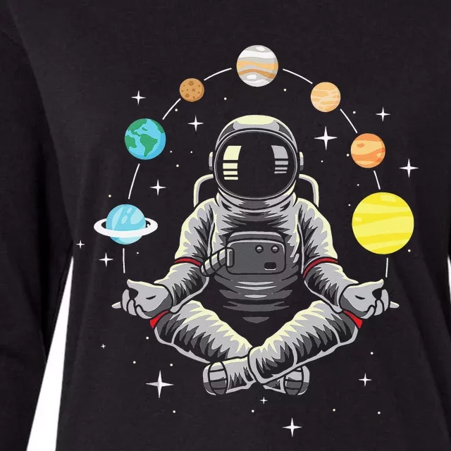 Meditating Astronaut Galaxy Spaceman Astronomer Cosmos Womens Cotton Relaxed Long Sleeve T-Shirt