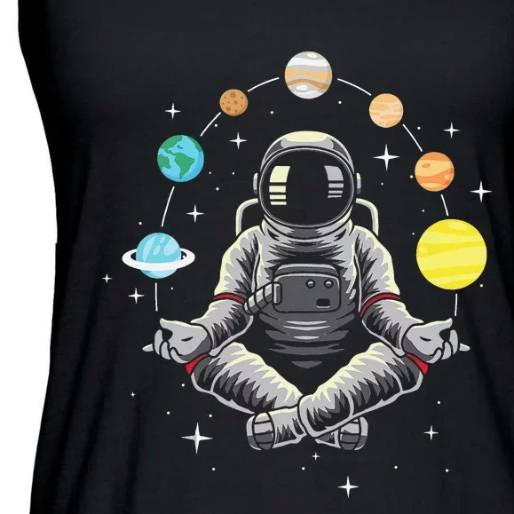 Meditating Astronaut Galaxy Spaceman Astronomer Cosmos Ladies Essential Flowy Tank