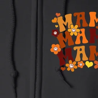 Mama Autumn Groovy Hippie Flowers Mother's Day Full Zip Hoodie