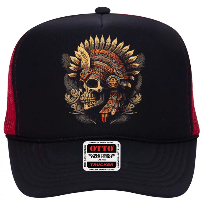 Mictlantecuhtli Aztec God Of Death Skull High Crown Mesh Trucker Hat