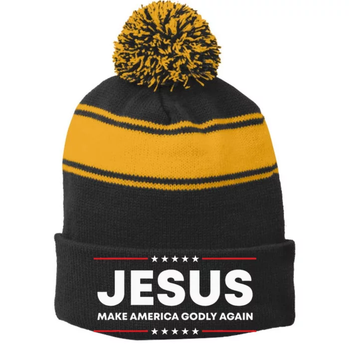 Make America Godly Again for Patriotic Christians Stripe Pom Pom Beanie