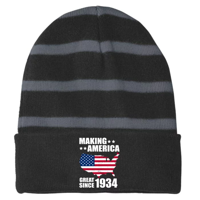 Making America Great Since 1934 Birthday Striped Beanie with Solid Band