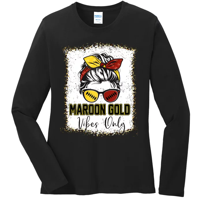 Maroon And Gold Vibes Only High School Football Game Day Ladies Long Sleeve Shirt