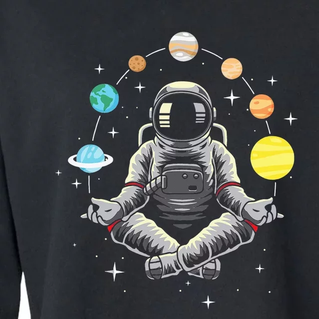 Meditating Astronaut - Galaxy Spaceman Astronomer Cosmos Cropped Pullover Crew