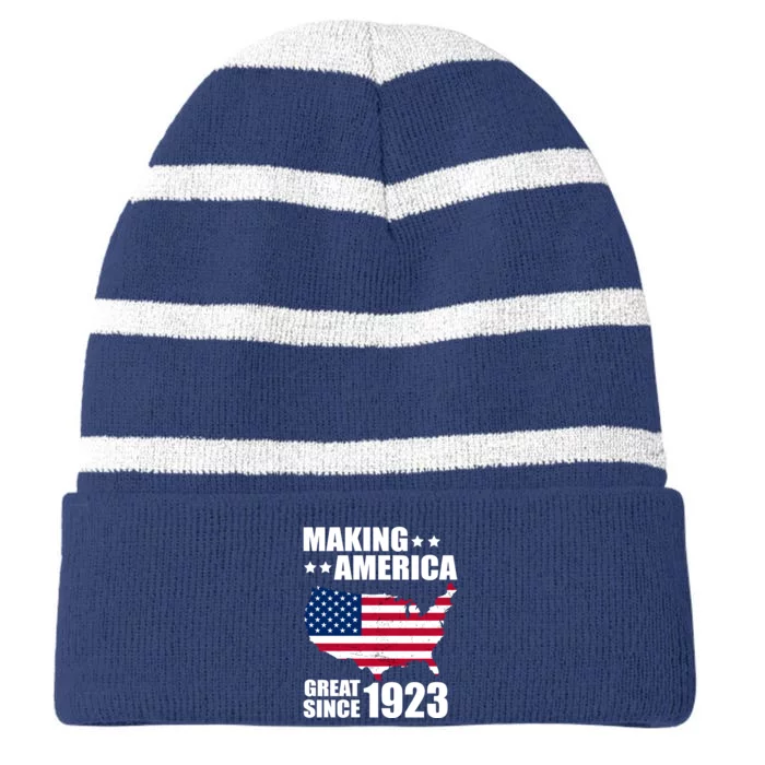 Making America Great Since 1923 Birthday Striped Beanie with Solid Band