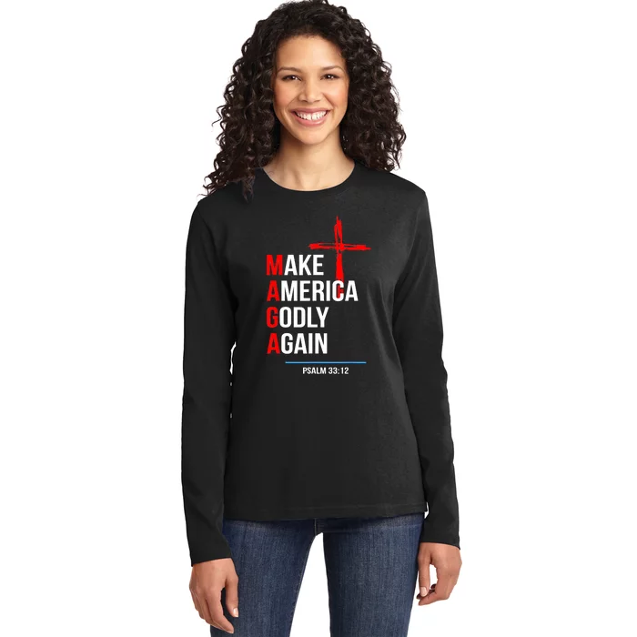 Make America Godly Again Psalm 33 12 Ladies Long Sleeve Shirt