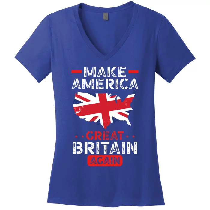 Make America Great Britain Again Funny Usa Map British Flag Gift Women's V-Neck T-Shirt