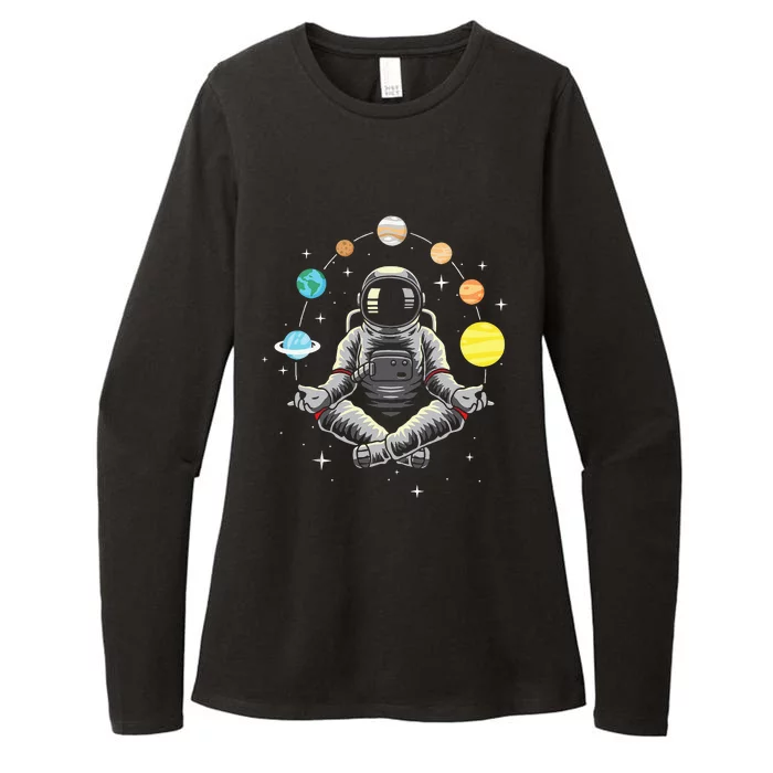 Meditating Astronaut Galaxy Spaceman Astronomer Cosmos Womens CVC Long Sleeve Shirt