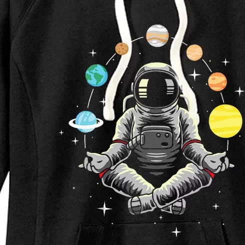 Meditating Astronaut Galaxy Spaceman Astronomer Women's Fleece Hoodie