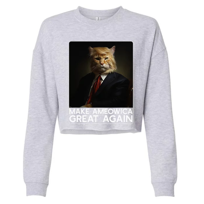 Make Ameowica Great Again Funny Donald Trump Cat Meme Cropped Pullover Crew