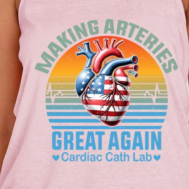 Making Arteries Great Again Cardiology For Cardiac Cath Lab Cute Gift Women's Knotted Racerback Tank