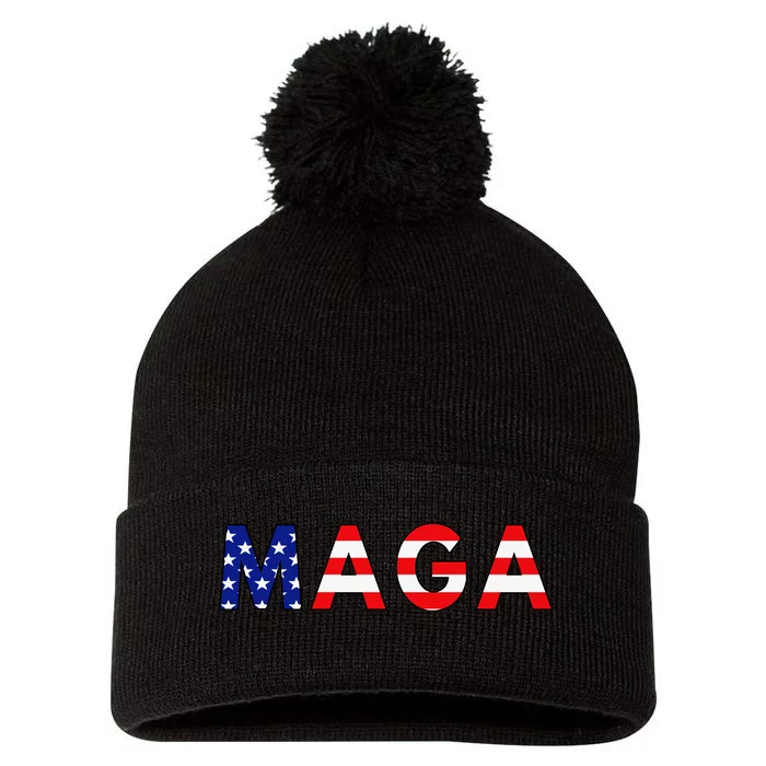 MAGA American Flag Pom Pom 12in Knit Beanie