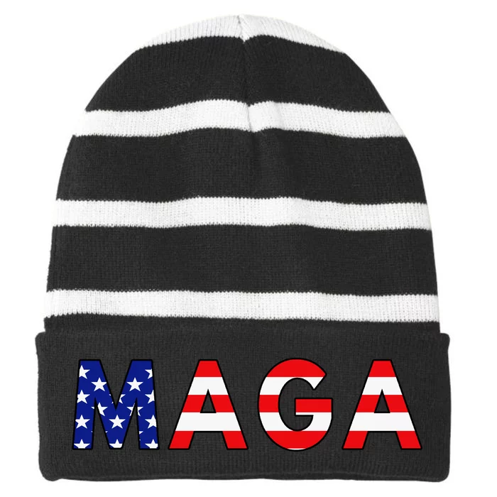 MAGA American Flag Striped Beanie with Solid Band