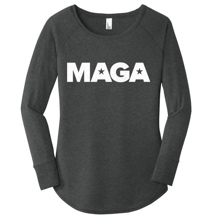 MAGA Distressed Logo Make America Great Again Women’s Perfect Tri Tunic Long Sleeve Shirt