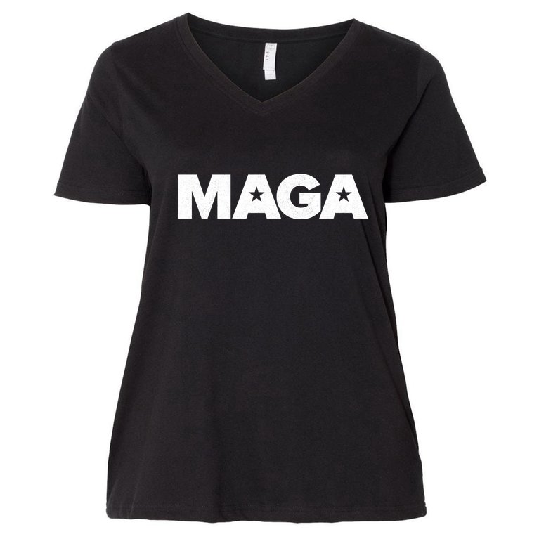 MAGA Distressed Logo Make America Great Again Women's V-Neck Plus Size T-Shirt